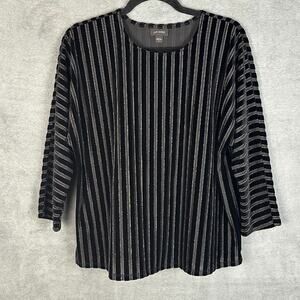 J Jill Top Womens Small Black Metallic Striped Burnout Velvet Holiday Party Chic
